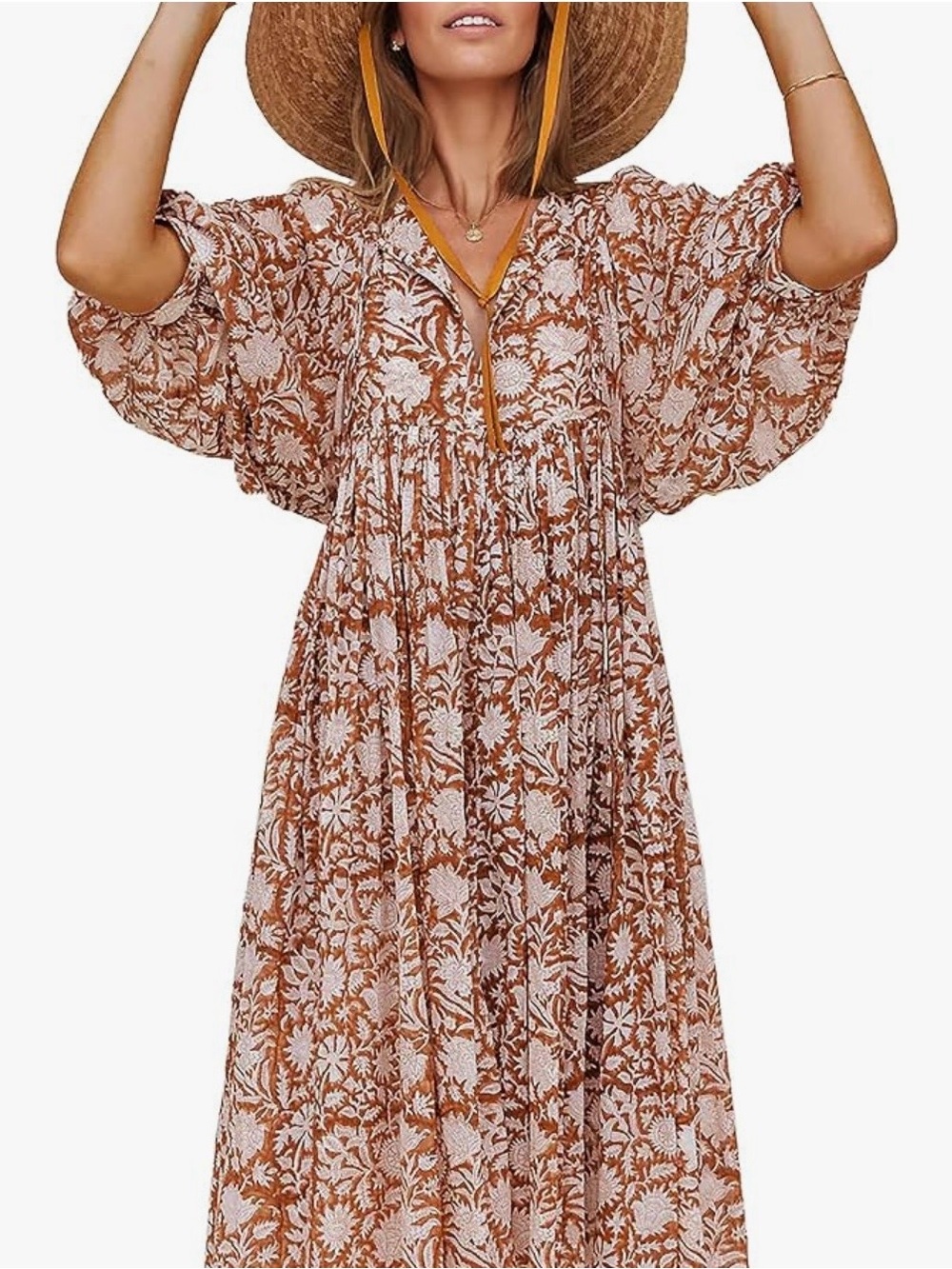 Infeel Newz Casual Summer Boho Midi Dress Size: L